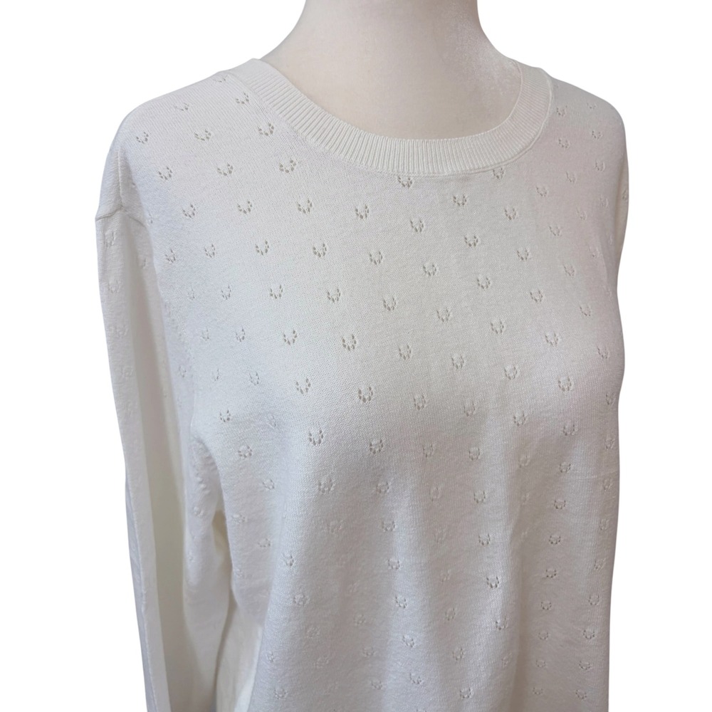 Joe Fresh White Pointelle Knit Size Large Lightweight Sweater Cottagecore - Picture 3 of 8